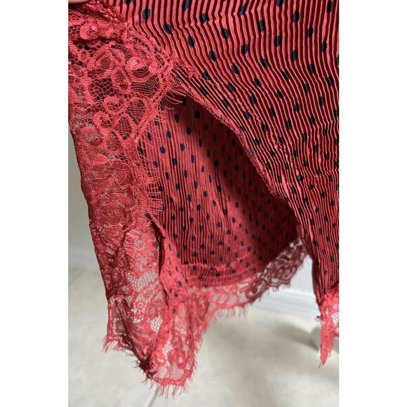 Free People 'Margot' Slip Dress 4 Polka Dot Outer SLIP ONLY Crinkle Pleated Red - Picture 7 of 16